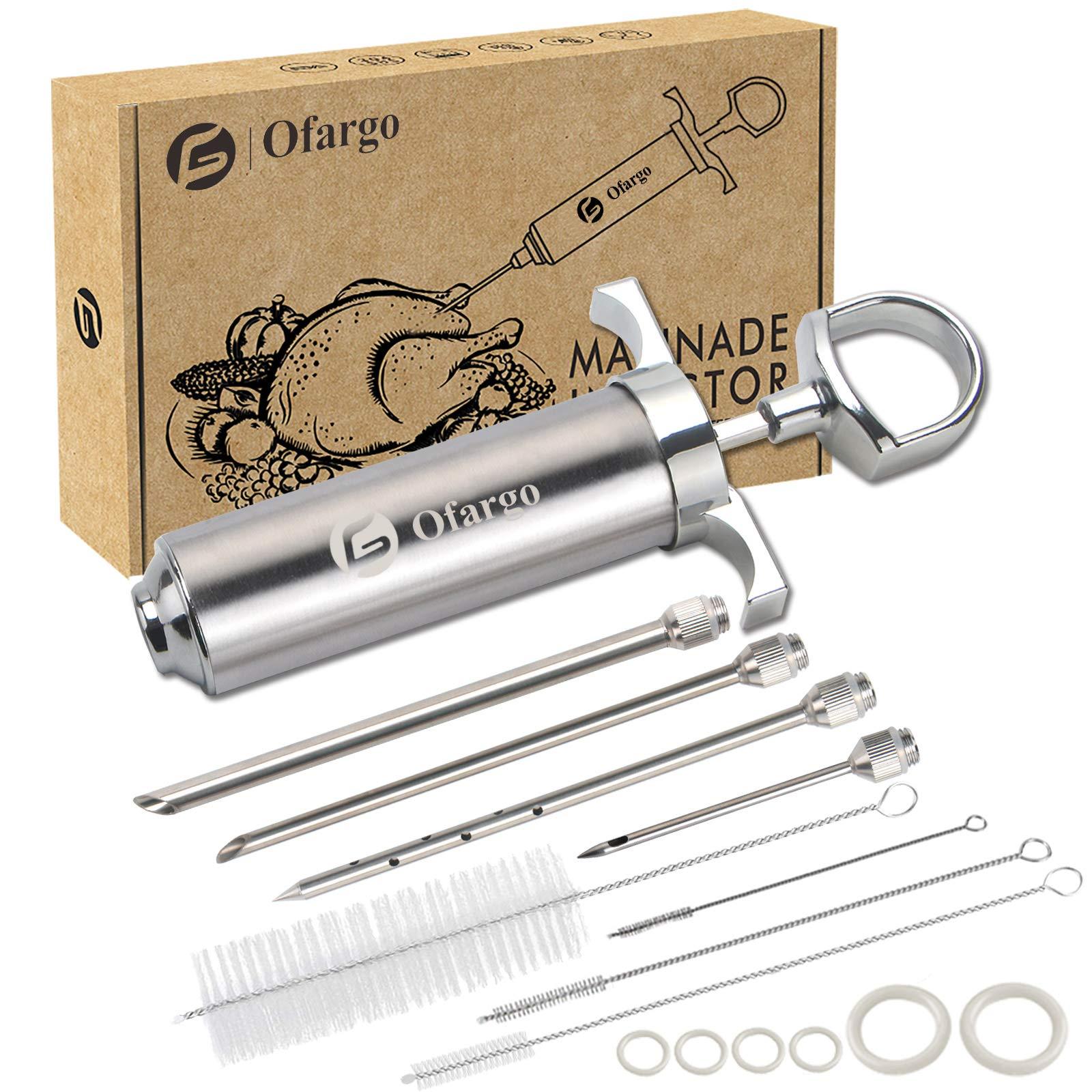 Ofargo 304-Stainless Steel Meat Injector Syringe Kit with 4 Marinade Needles for BBQ Grill Smoker, 2-oz Large Capacity, Both Paper User Manual and E-Book Recipe - CookCave