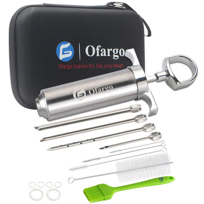 Ofargo 304-Stainless Steel Meat Injector Syringe with 4 Marinade Needles and Travel Case for BBQ Grill Smoker, 2-oz Large Capacity, Both Paper User Manual and E-Book Recipe - CookCave