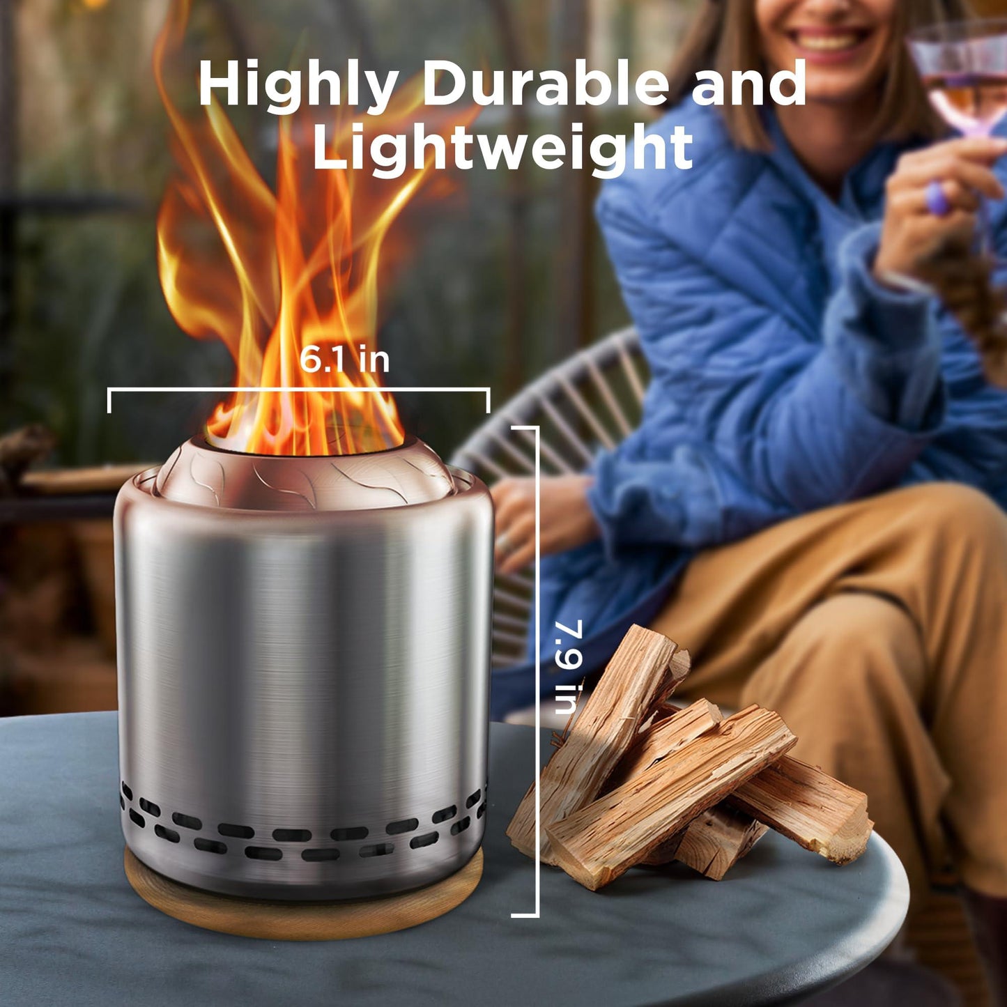 OGERY Tabletop Fire Pit with Stand 7.9 x 6.1 in, Low Smoke Stove Outdoor Table Top Firepit for Urban & Suburbs, Fueled by Pellets or Wood, Portable Mini Fire Pit with Travel Bag, Stainless Steel - CookCave