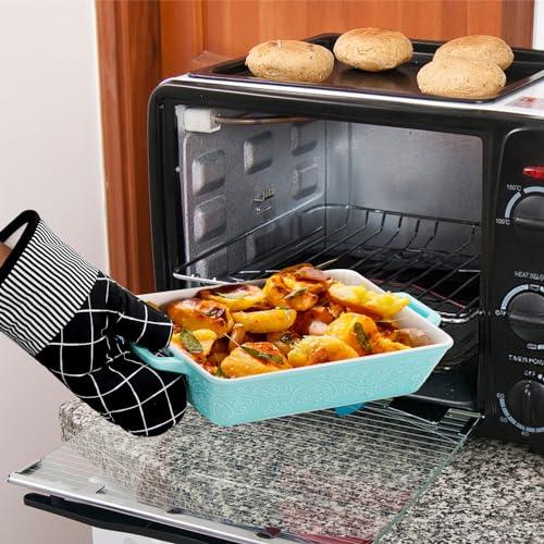 Okllen Set of 3 Casserole Dishes for Oven, Ceramic Baking Dishes with Handles, Rectangular Lasagna Pan Bakeware Set for Baking Cooking, Roasting, Broiling, Gratin, Wedding & Housewarming Gift, Blue - CookCave