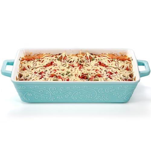Okllen Set of 3 Casserole Dishes for Oven, Ceramic Baking Dishes with Handles, Rectangular Lasagna Pan Bakeware Set for Baking Cooking, Roasting, Broiling, Gratin, Wedding & Housewarming Gift, Blue - CookCave
