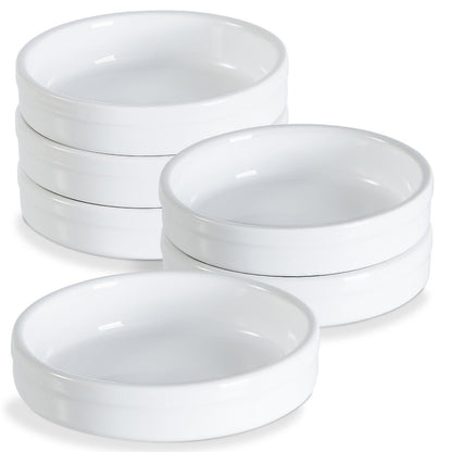 ONEMORE Ramekins 4 oz, Creme Brulee Ramekins Oven Safe Ceramic Shallow Souffle Dishes for Baking Custard, Mini Pies, Puddings and Dipping Sauces 4.5 inch White Mini Round Quiche Pans Set of 6 - CookCave
