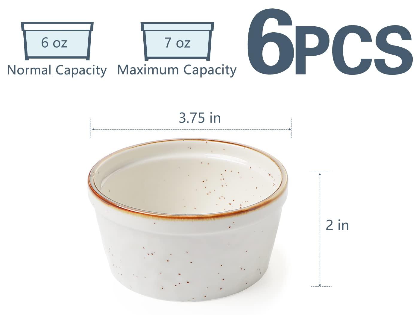 ONEMORE Ramekins 6 oz Oven Safe, Ceramic Souffle Dishes Baking Cups for Creme Brulee Pudding Custard Ice Cream Charcuterie Board Mini Bowls Set of 6 - Creamy White - CookCave