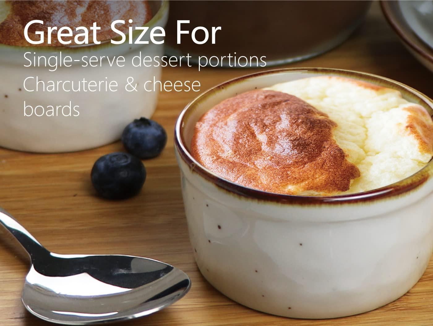 ONEMORE Ramekins 6 oz Oven Safe, Ceramic Souffle Dishes Baking Cups for Creme Brulee Pudding Custard Ice Cream Charcuterie Board Mini Bowls Set of 6 - Creamy White - CookCave