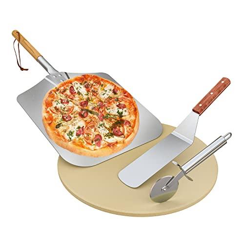Onlyfire Round Pizza Stone Set for Oven and Grill, Pizza Grilling Tool Kit Including Baking Stone, Pizza Peel, Pizza Shovel and Cutter, Ideal for Baking Crisp Crust Pizza, Bread and More - CookCave