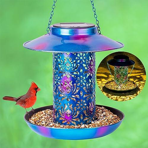 Ottsuls Solar Bird Feeder for Outdoors Hanging, Metal Wild Cardinals Garden Lantern with S Hook, Weatherproof and Water Resistant Birdfeeders as Gift Idea for Bird Lovers (Blue) - CookCave