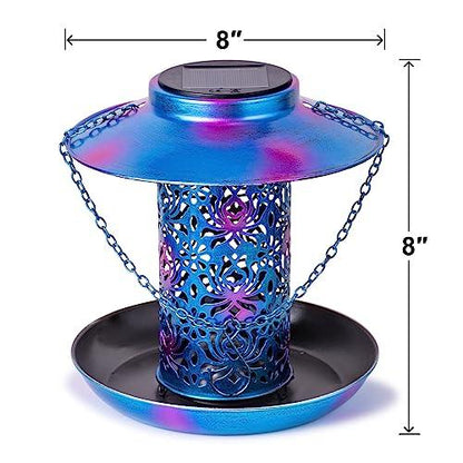 Ottsuls Solar Bird Feeder for Outdoors Hanging, Metal Wild Cardinals Garden Lantern with S Hook, Weatherproof and Water Resistant Birdfeeders as Gift Idea for Bird Lovers (Blue) - CookCave