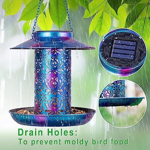 Ottsuls Solar Bird Feeder for Outdoors Hanging, Metal Wild Cardinals Garden Lantern with S Hook, Weatherproof and Water Resistant Birdfeeders as Gift Idea for Bird Lovers (Blue) - CookCave