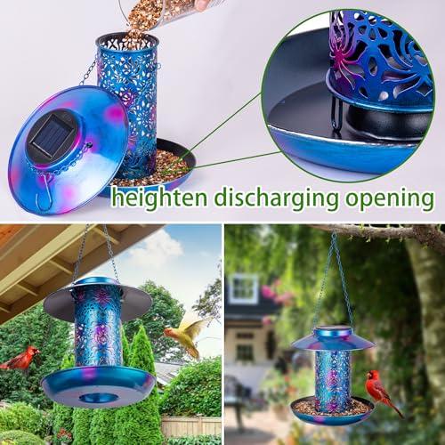 Ottsuls Solar Bird Feeder for Outdoors Hanging, Metal Wild Cardinals Garden Lantern with S Hook, Weatherproof and Water Resistant Birdfeeders as Gift Idea for Bird Lovers (Blue) - CookCave