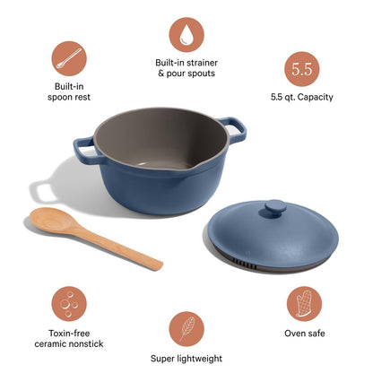 Our Place Perfect Pot - 5.5 Qt. Nonstick Ceramic Sauce Pan with Lid | Versatile Cookware for Stovetop and Oven | Steam, Bake, Braise, Roast | PTFE and PFOA-Free | Toxin-Free, Easy to Clean | Steam - CookCave