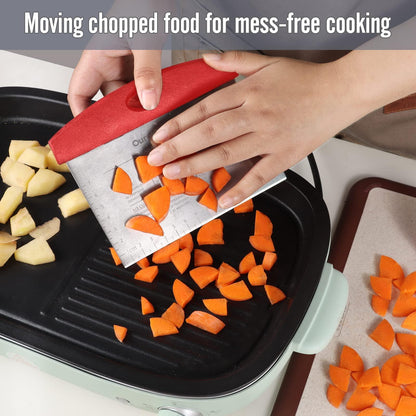 Ourokhome Pastry Dough Bench Cutter Scraper, Stainless Steel Pizza Cutter, Anti-Wear Laser-Engraved Measuring Scale and Conversion Chart, Anti-Slip Handle, Dishwasher Safe, 2 pack (Black and Red) - CookCave