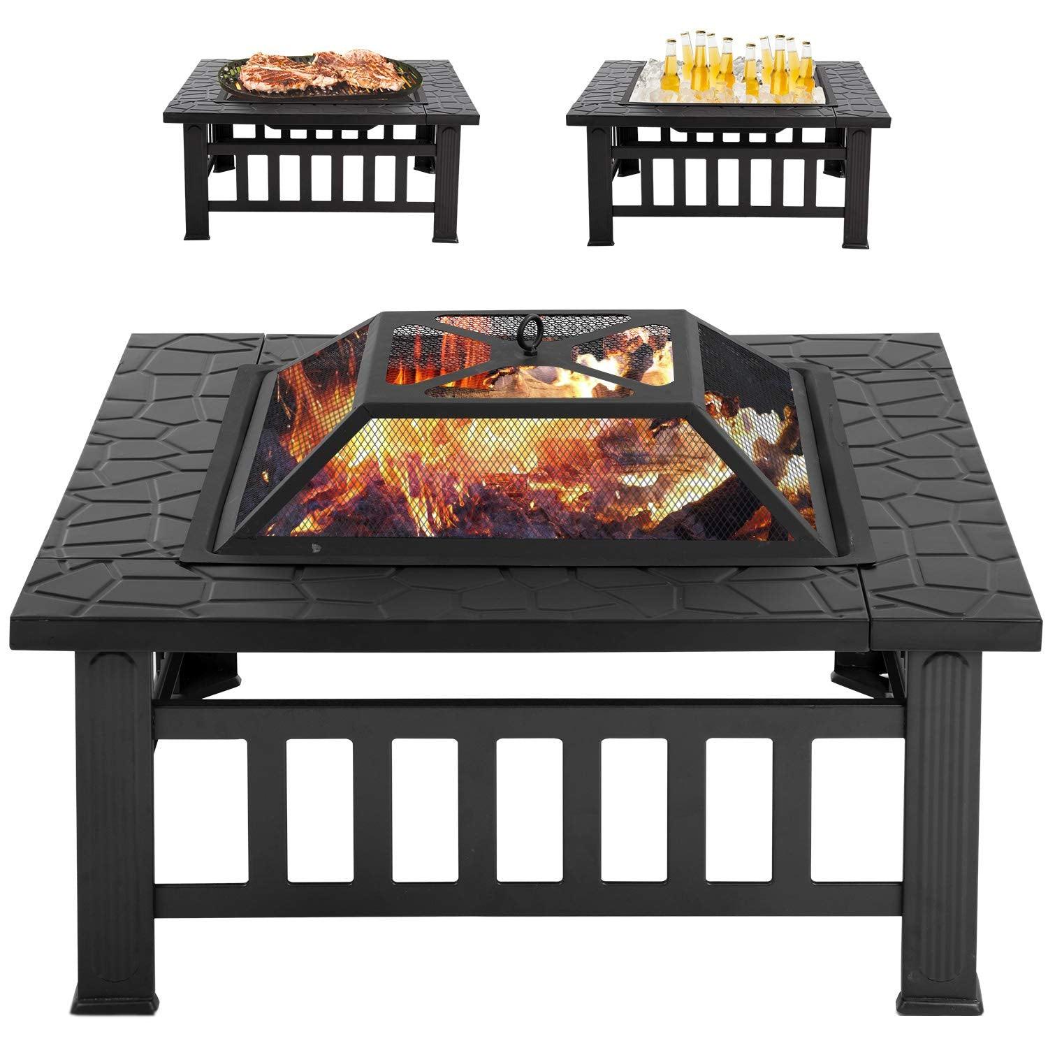 Outdoor Fire Pit MetalFire Bowl Fireplace Backyard Patio Garden Stove with Spark Screen and Safety Poker (32 inches) - CookCave