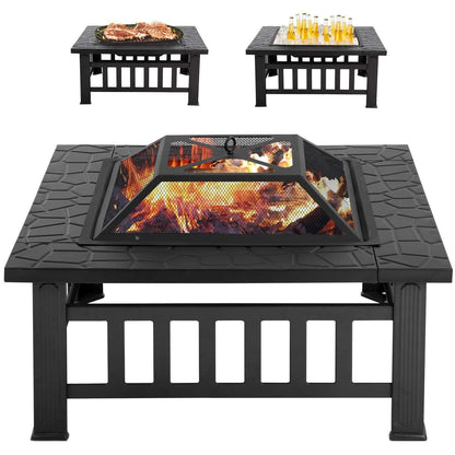 Outdoor Fire Pit MetalFire Bowl Fireplace Backyard Patio Garden Stove with Spark Screen and Safety Poker (32 inches) - CookCave