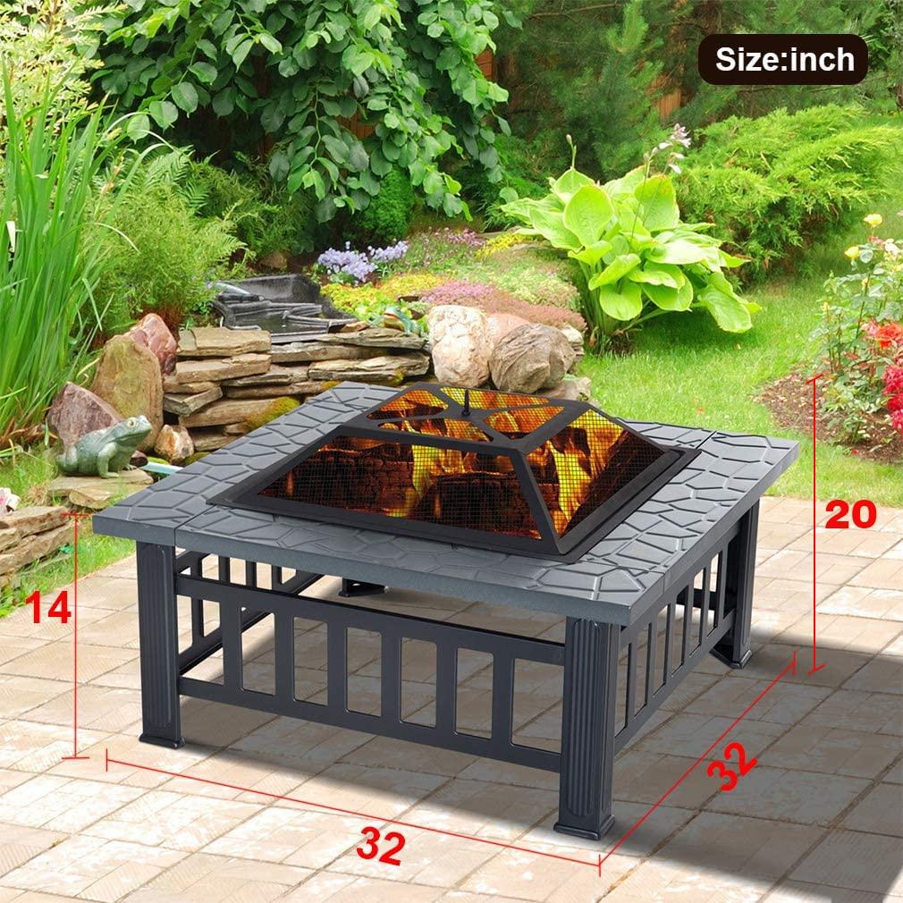 Outdoor Fire Pit MetalFire Bowl Fireplace Backyard Patio Garden Stove with Spark Screen and Safety Poker (32 inches) - CookCave