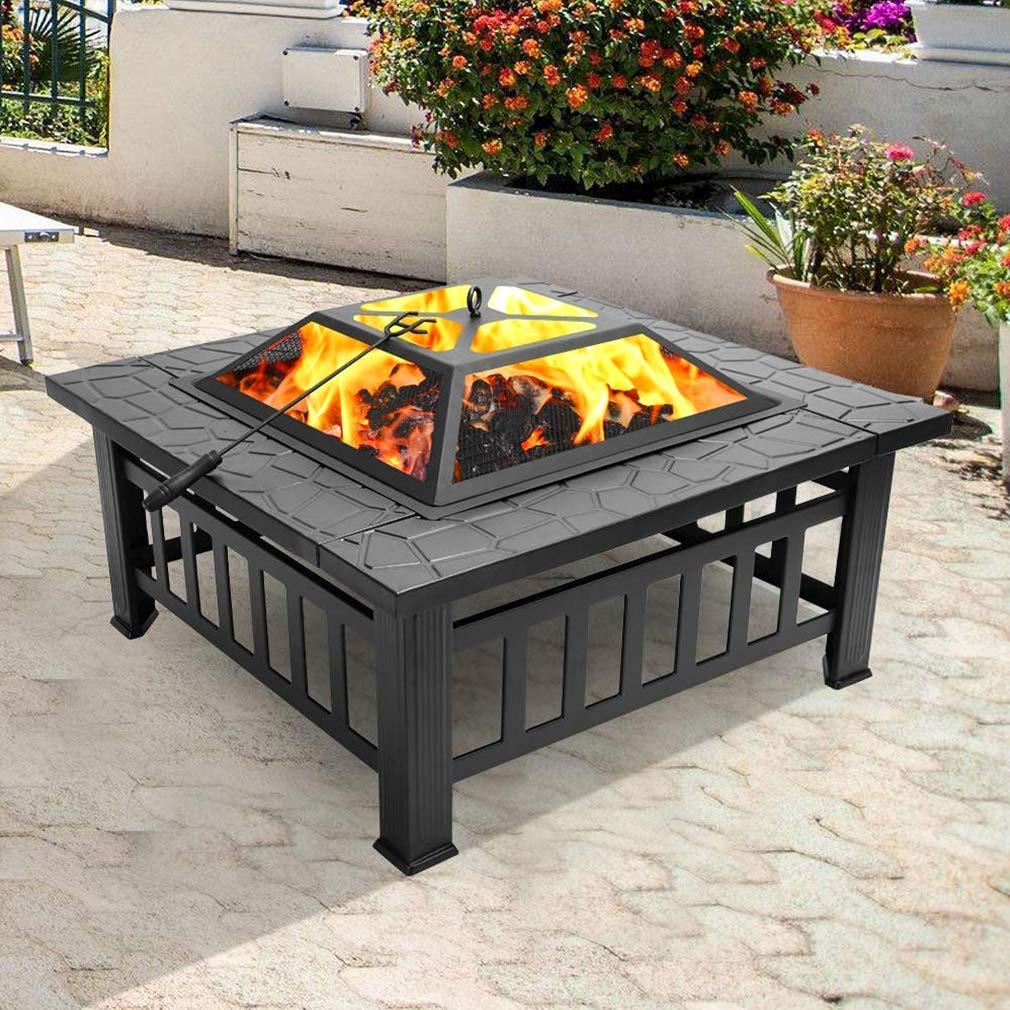 Outdoor Fire Pit MetalFire Bowl Fireplace Backyard Patio Garden Stove with Spark Screen and Safety Poker (32 inches) - CookCave