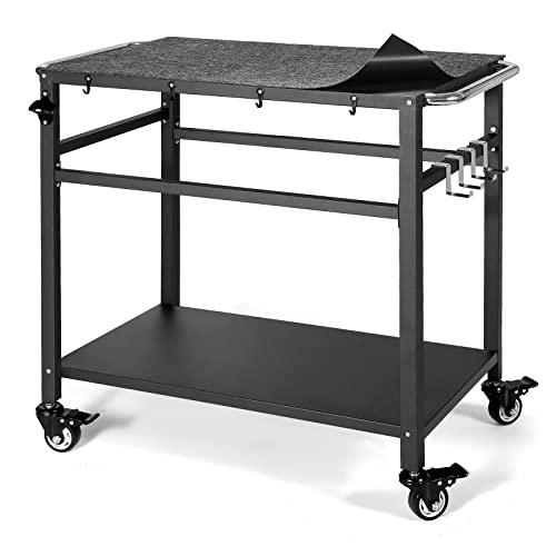 Outdoor Grill Table with Storage for Patio,Double-Shelf Movable Kitchen Cart Island Table on Wheels with Grill Mats,20" x 32" Multi-Functional Heavy Duty Kitchen BBQ Food Prep Table for Grill - CookCave