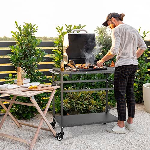 Outdoor Grill Table with Storage for Patio,Double-Shelf Movable Kitchen Cart Island Table on Wheels with Grill Mats,20" x 32" Multi-Functional Heavy Duty Kitchen BBQ Food Prep Table for Grill - CookCave