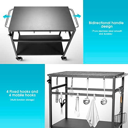 Outdoor Grill Table with Storage for Patio,Double-Shelf Movable Kitchen Cart Island Table on Wheels with Grill Mats,20" x 32" Multi-Functional Heavy Duty Kitchen BBQ Food Prep Table for Grill - CookCave