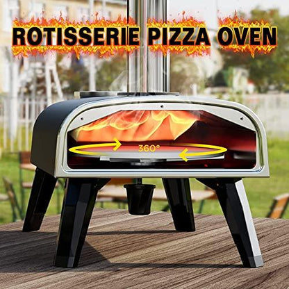 Outdoor Pizza Oven aidpiza 12" Wood Pellet Pizza Ovens With Rotatable Round Pizza Stone Portable Wood Fired with Built-in Thermometer Pizza Stove for Outside Backyard Camping Picnics - CookCave