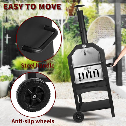 Outdoor Pizza Oven Wood Fire Wood Fired Pizza Oven for Outside with Waterproof Cover, 12" Pizza Stone, Pizza Spatula and 4pcs Grill Rack by DNKMOR - CookCave