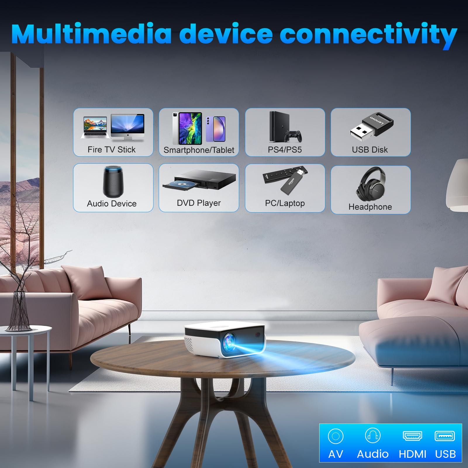 Outdoor Projector, Mini Projector for Home Theater, 1080P and 240" Supported Movie Projector 7500 L Portable Home Video Projector Compatible with Smartphone/TV Stick/PS4/PC/Laptop - CookCave