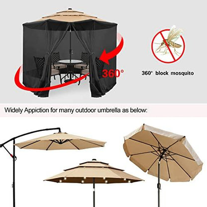 OUTDOOR WIND Upgrade 9FT-11FT Patio Umbrella Netting Black - CookCave