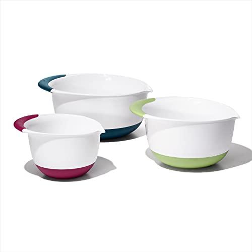 OXO Plastic Good Grips 3-Piece Mixing Bowl Set with Red/Green/Blue Handles - CookCave