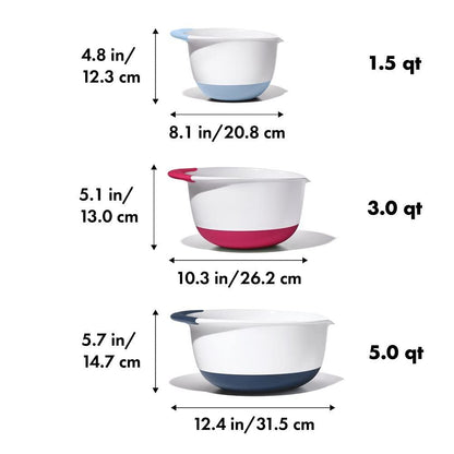 OXO,plastic Good Grips 3-Piece Mixing Bowl Set – Blueberry, Jam & Seltzer Handles,4.7 LITERS, Large - CookCave