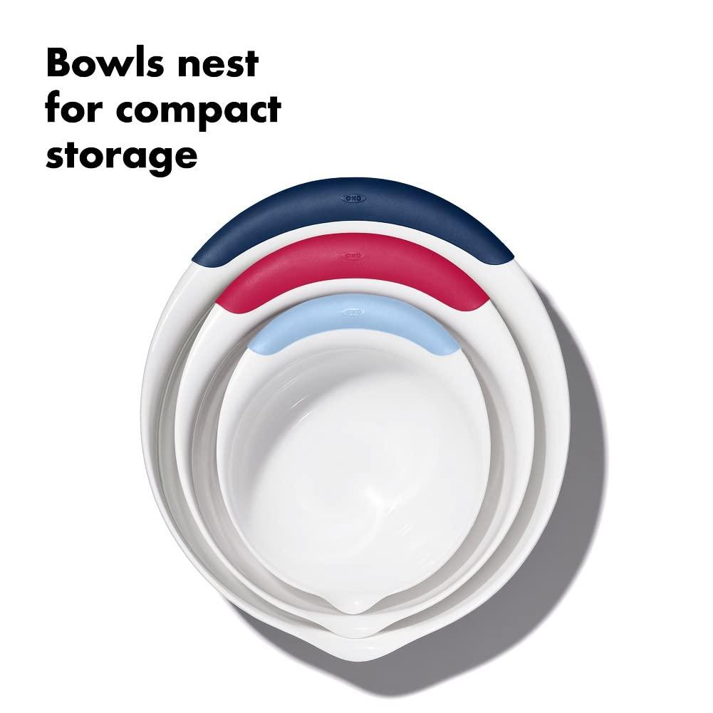 OXO,plastic Good Grips 3-Piece Mixing Bowl Set – Blueberry, Jam & Seltzer Handles,4.7 LITERS, Large - CookCave