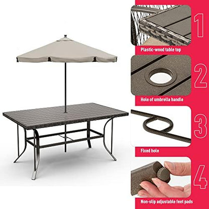 Pamapic 8504 Patio Dining 7 Piece, Outdoor Wicker Furniture Set for Backyard Garden Deck Poolside/Iron Slats Table Top, Removable Cushions, 7 Pack, Beige - CookCave