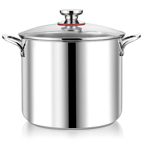 P&P CHEF 12 Quart Stainless Steel Stockpot with Glass Lid, Extra Large Stock Cooking Pot Cookware for Induction Gas Electric Stoves, Visible Lid & Measuring Markings, Heavy Duty & Dishwasher Safe - CookCave