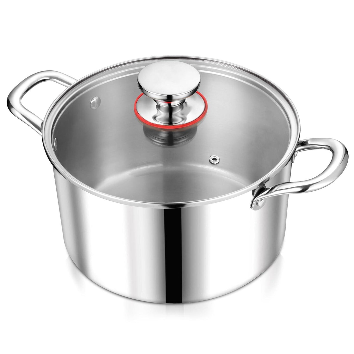 P&P CHEF 6 Quart Stock Cooking Pot, Tri-Ply Stainless Steel Stockpot with Lid for Induction Gas Electric Stoves, Transparent Cover & Double Riveted Handles, Heavy Duty & Dishwasher Safe - CookCave