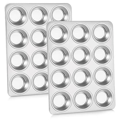 P&P CHEF Muffin Pan Cupcake Baking Pan Set of 2, 12 Cups Muffin Tin Tray, Stainless Steel Muffin Pans for Baking Mini Cake Muffin Tart Quiche, Oven & Dishwasher Safe, Non-toxic & Heavy-duty - CookCave