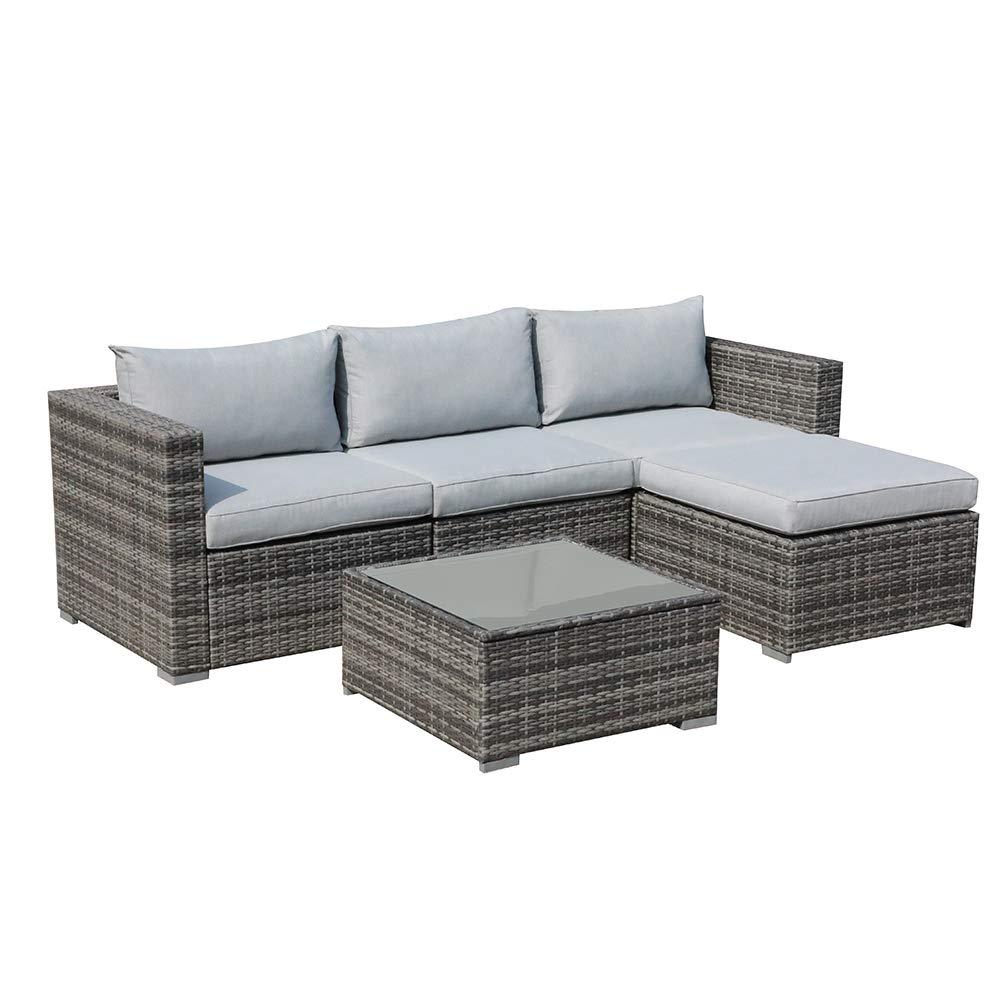 Patiorama 5 Piece Outdoor Patio Furniture Set, Sectional Conversation All-Weather Grey PE Wicker w/Light Cushions, Backyard Porch Garden Poolside Balcony Set - CookCave