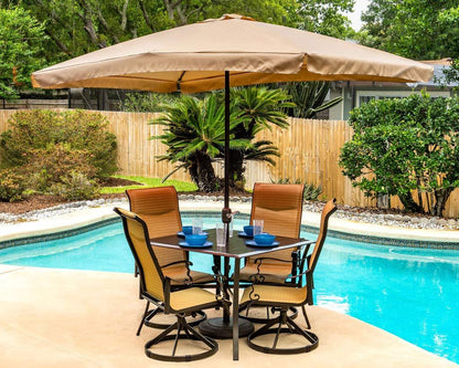 Pebble Lane Living 9pc Aluminum and Wicker Swivel and Rocking Patio Dining Set with Premium Outdoor Cushions and Umbrella - CookCave