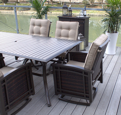 Pebble Lane Living 9pc Aluminum and Wicker Swivel and Rocking Patio Dining Set with Premium Outdoor Cushions and Umbrella - CookCave