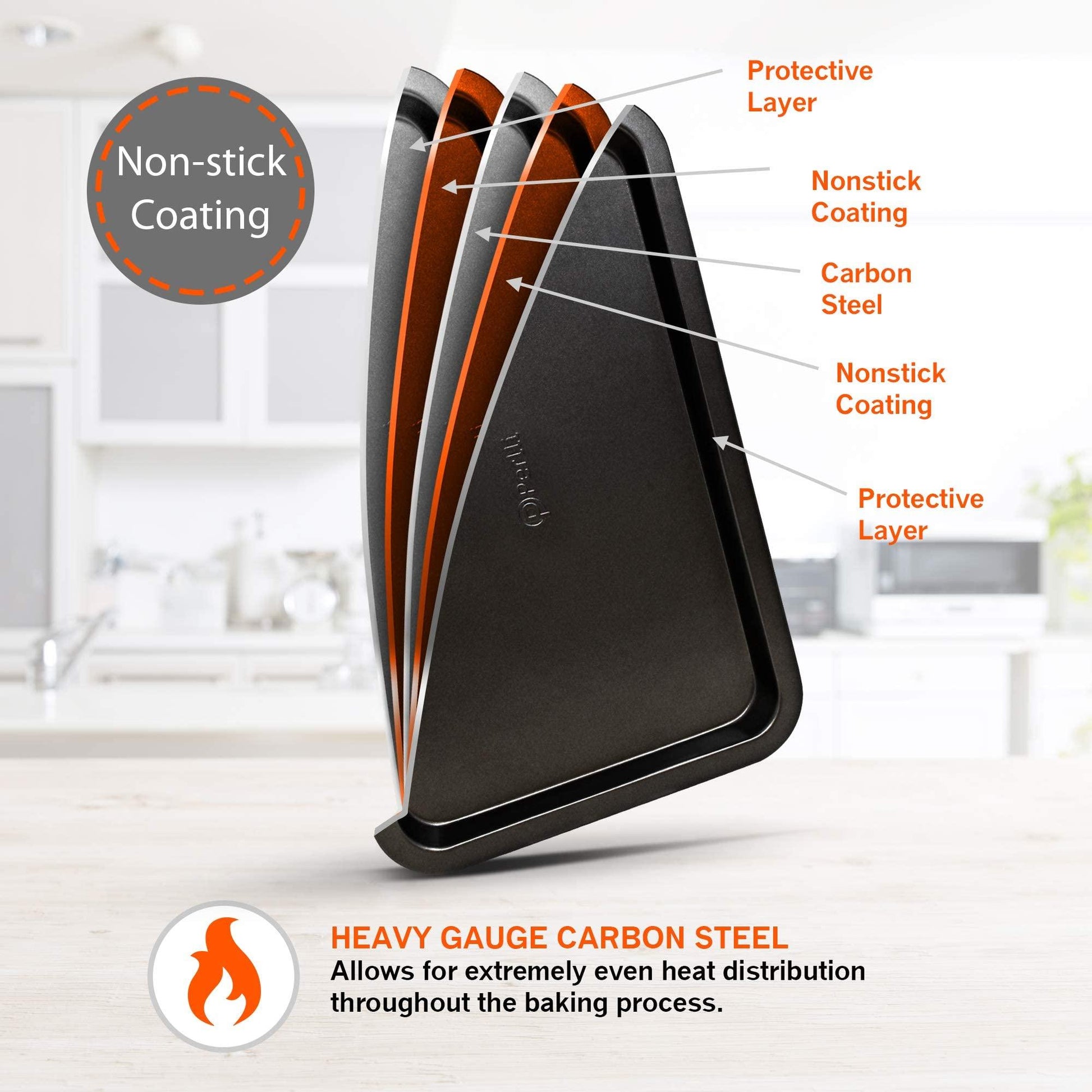 Perlli Baking Pan 6 Piece Set Nonstick Carbon Steel Gray Oven Safe PTFE PFOA Free Bakeware Kitchen Set, Cookie Sheet, 2 Round Cake Pans, 12 Cup Cupcake Muffin Pan, Roasting Pan, & Loaf Pan Bake Set - CookCave