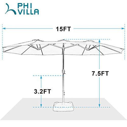 PHI VILLA 15ft Large Patio Umbrella with Solar Lights, Double-Sided Outdoor Market Rectangle Umbrellas with 36 LED Lights, Umbrella Base (Stand) Included, Navy Blue - CookCave