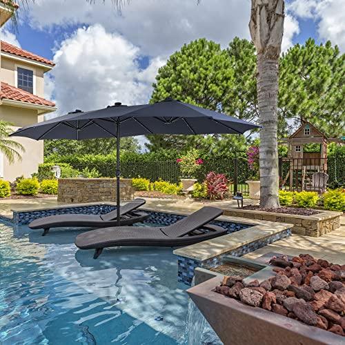 PHI VILLA 15ft Large Patio Umbrella with Solar Lights, Double-Sided Outdoor Market Rectangle Umbrellas with 36 LED Lights, Umbrella Base (Stand) Included, Navy Blue - CookCave