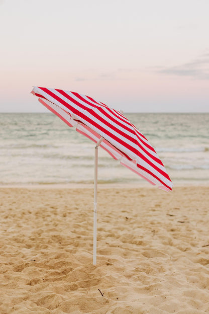 PICNIC TIME Outdoor Canopy Sunshade Beach Umbrella 5.5', Small Patio Umbrella, Beach Chair Umbrella, (Red & White Cabana Stripe) - CookCave