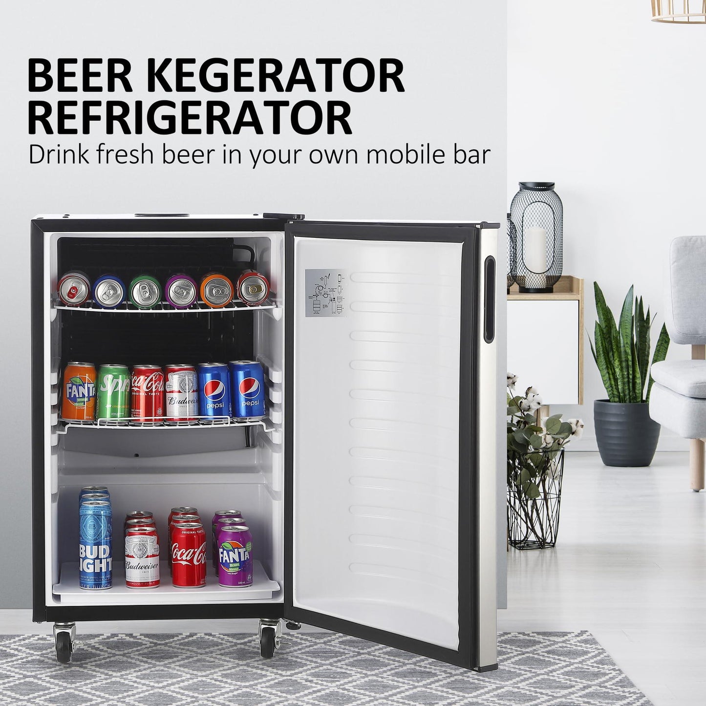 PioneerWorks Beer Kegerator, Single Tap Draft Beer Dispenser, Full Size Stainless Steel Keg Refrigerator With Drip Tray, CO2 Cylinder, 32°F- 50°F Temperature Control, 128L - CookCave