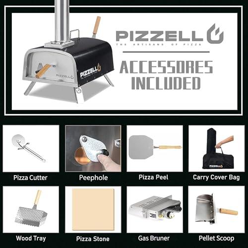 PIZZELLO 12" Outdoor Pizza Oven Propane & Wood Fired Pizza Maker Multi-Fuel Pizza Ovens with Gas Burner, Wood Tray, Stone, Pizza Peel, Cover, Forte Gas (Black) - CookCave