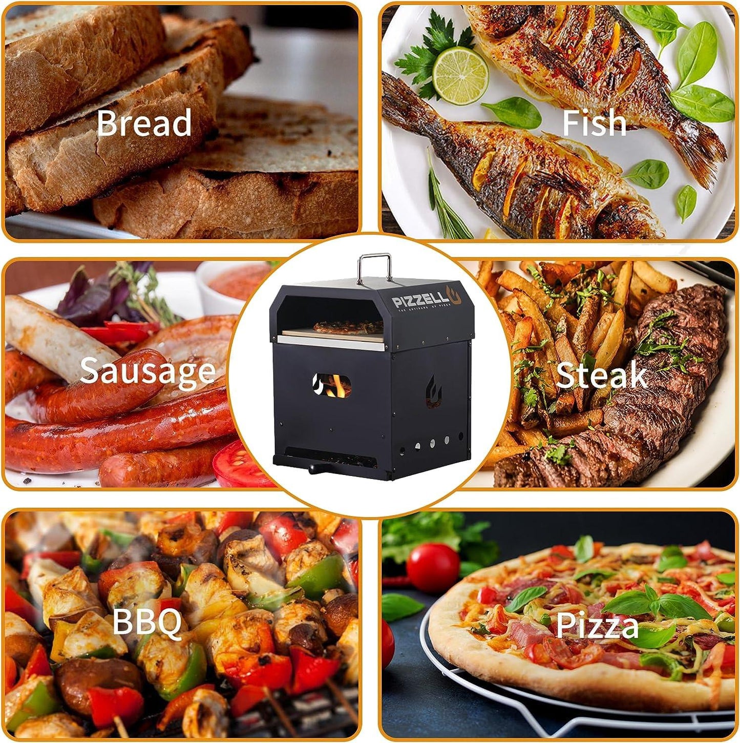 PIZZELLO Outdoor Pizza Oven 4 in 1 Wood Fired 2-Layer Detachable Outside Ovens With Pizza Stone, Pizza Peel, Cover, Cooking Grill Grate, Pizzello Gusto - CookCave