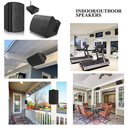 pohopa 5.25 Inch Outdoor Speakers with Bluetooth Stereo Amplifier Receiver | All-Weather Durability | Broad Sound Coverage | Speed-Lock Mounting System (Black) - CookCave