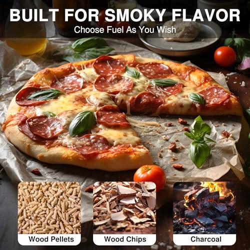 PolarcoForgeco Pizza Oven Outdoor Wood-Fired - 12 Inch Outdoor Pizza Oven with Rotatable Pizza Stone, Portable Stainless Steel Pellet Pizza Oven for Outside Backyard Camping - Silver - CookCave