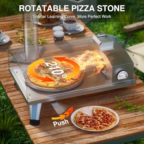 PolarcoForgeco Pizza Oven Outdoor Wood-Fired - 12 Inch Outdoor Pizza Oven with Rotatable Pizza Stone, Portable Stainless Steel Pellet Pizza Oven for Outside Backyard Camping - Silver - CookCave