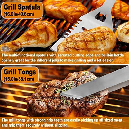 POLIGO 26PC Exclusive BBQ Grill Accessories in Aluminum Case for Birthday Christmas Grilling Gifts - Premium Grill Utensils Set with Barbecue Claws, Meat Injector, Thermometer for Smoker, Camping - CookCave