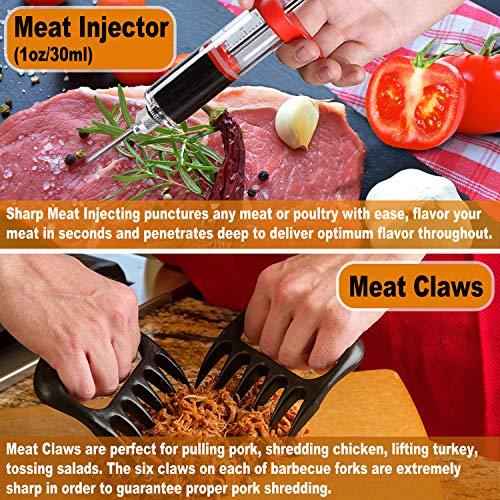 POLIGO 26PC Exclusive BBQ Grill Accessories in Aluminum Case for Birthday Christmas Grilling Gifts - Premium Grill Utensils Set with Barbecue Claws, Meat Injector, Thermometer for Smoker, Camping - CookCave