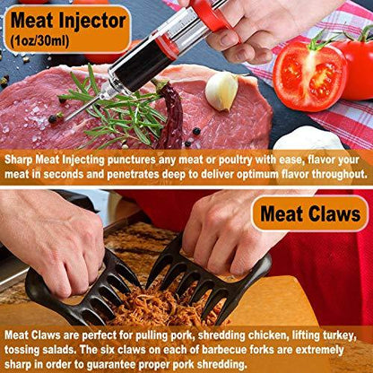 POLIGO 26PC Exclusive BBQ Grill Accessories in Aluminum Case for Birthday Christmas Grilling Gifts - Premium Grill Utensils Set with Barbecue Claws, Meat Injector, Thermometer for Smoker, Camping - CookCave