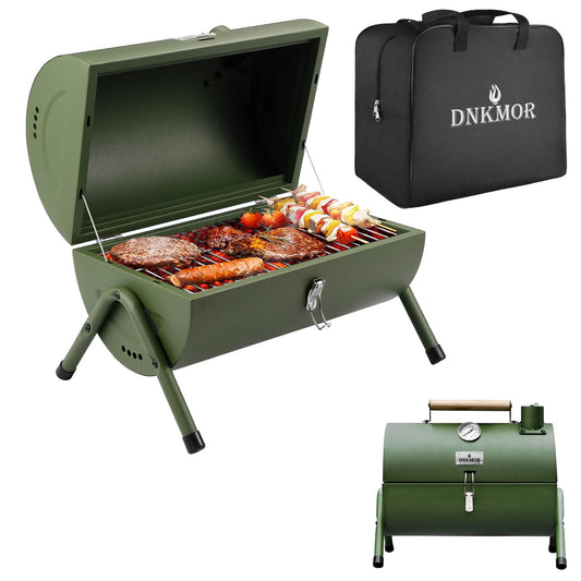 Portable Charcoal Grill, Tabletop Outdoor Barbecue Smoker, Small BBQ Grill for Outdoor Cooking Backyard Camping Picnics Beach by DNKMOR GREEN - CookCave